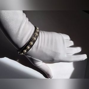 Jacqueline Kennedy Camrose Kross Pearl Rhinestone Engagement Bracelet Bangle JBK